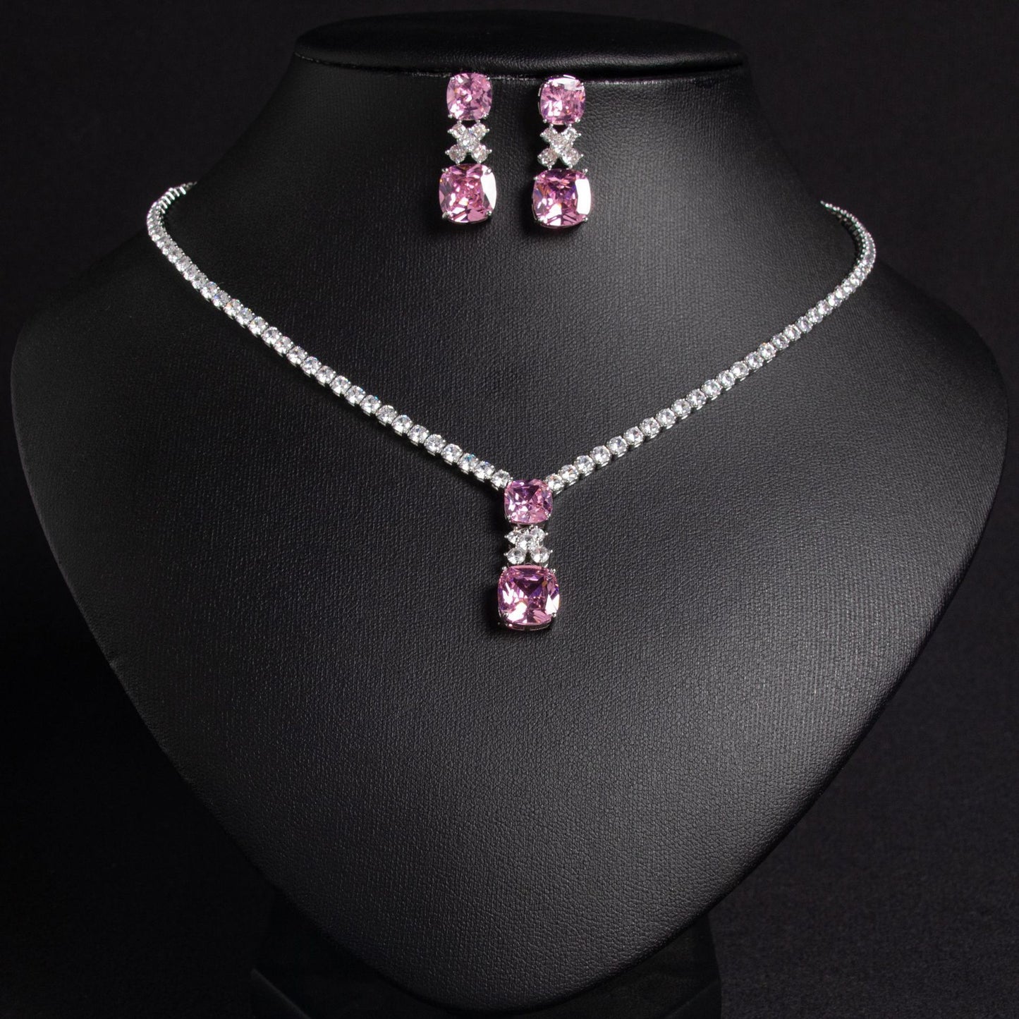 Small Square Bride Collarbone Chain Design Simple Zircon Pendant Earrings