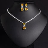 Small Square Bride Collarbone Chain Design Simple Zircon Pendant Earrings